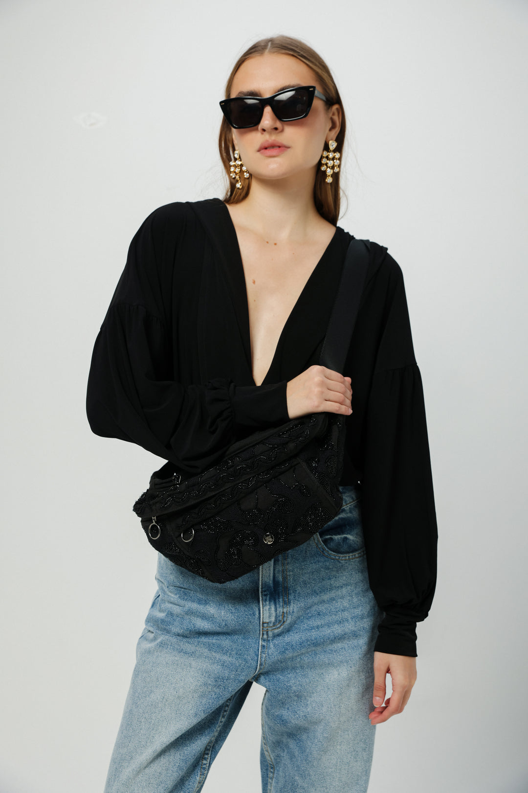 EE Black Beaded Belt Bag
