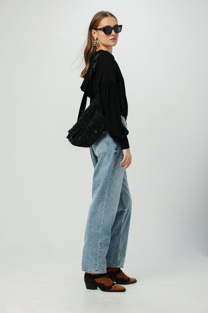 EE Black Beaded Belt Bag