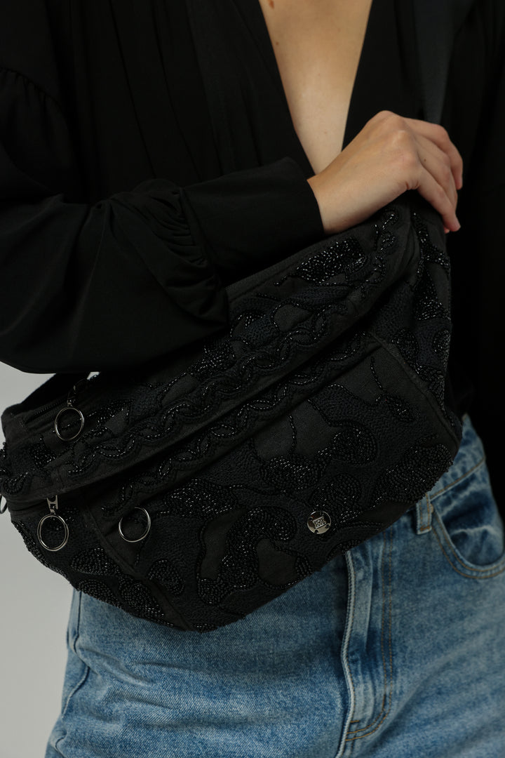 EE Black Beaded Belt Bag