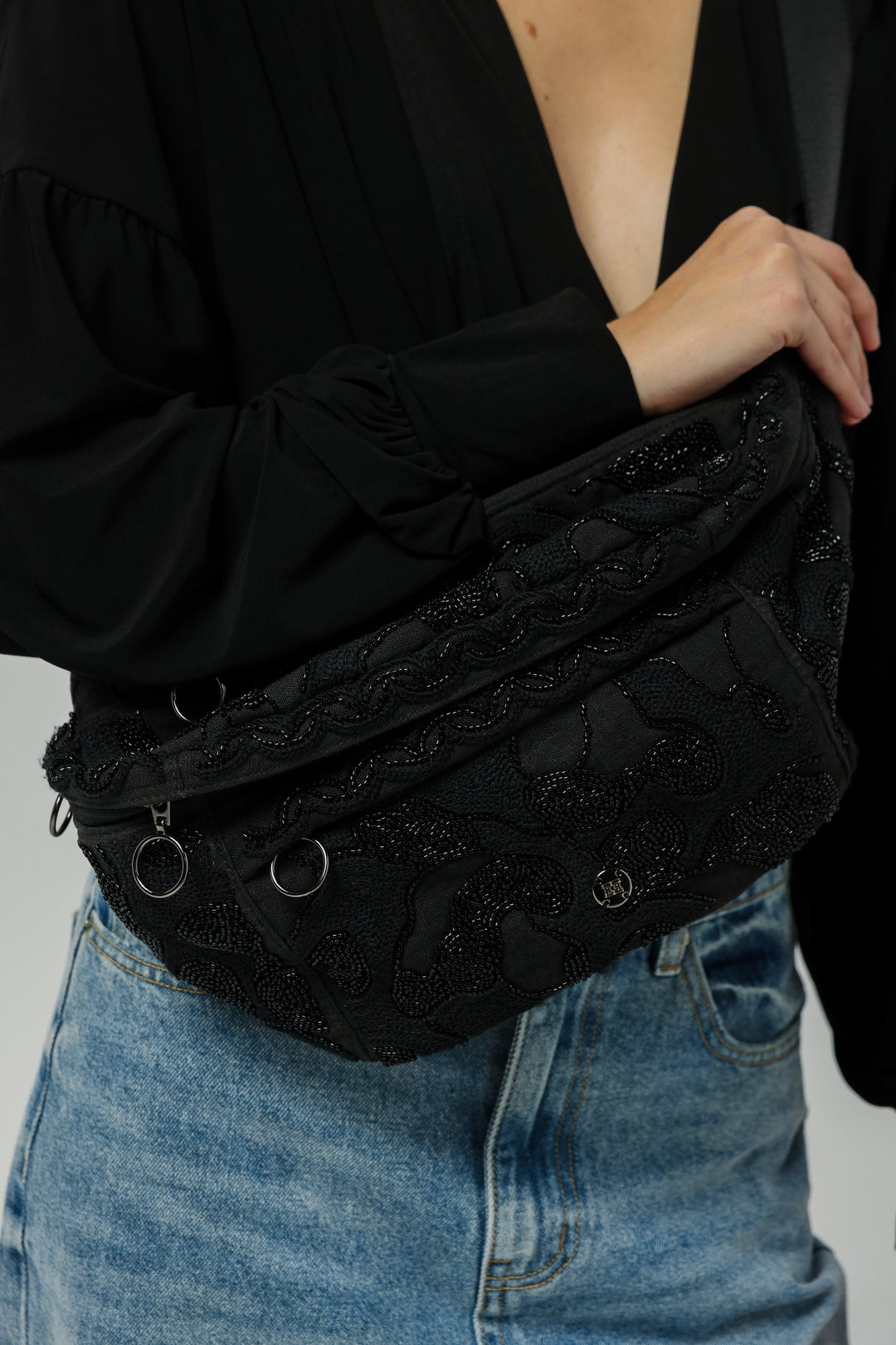 EE Black Beaded Belt Bag