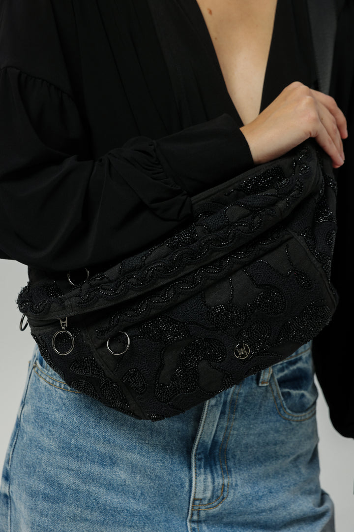 EE Black Beaded Belt Bag
