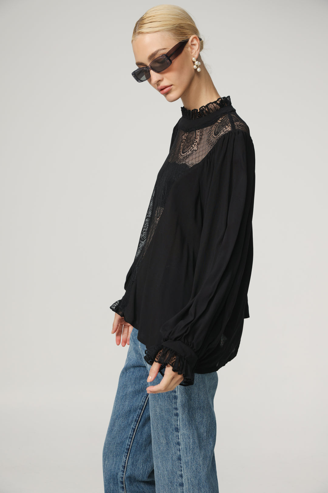 Black Lace Panel Blouse