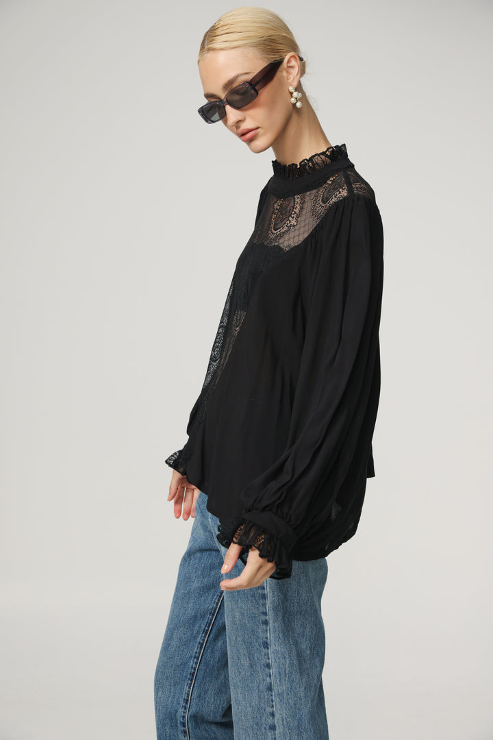 Black Lace Panel Blouse