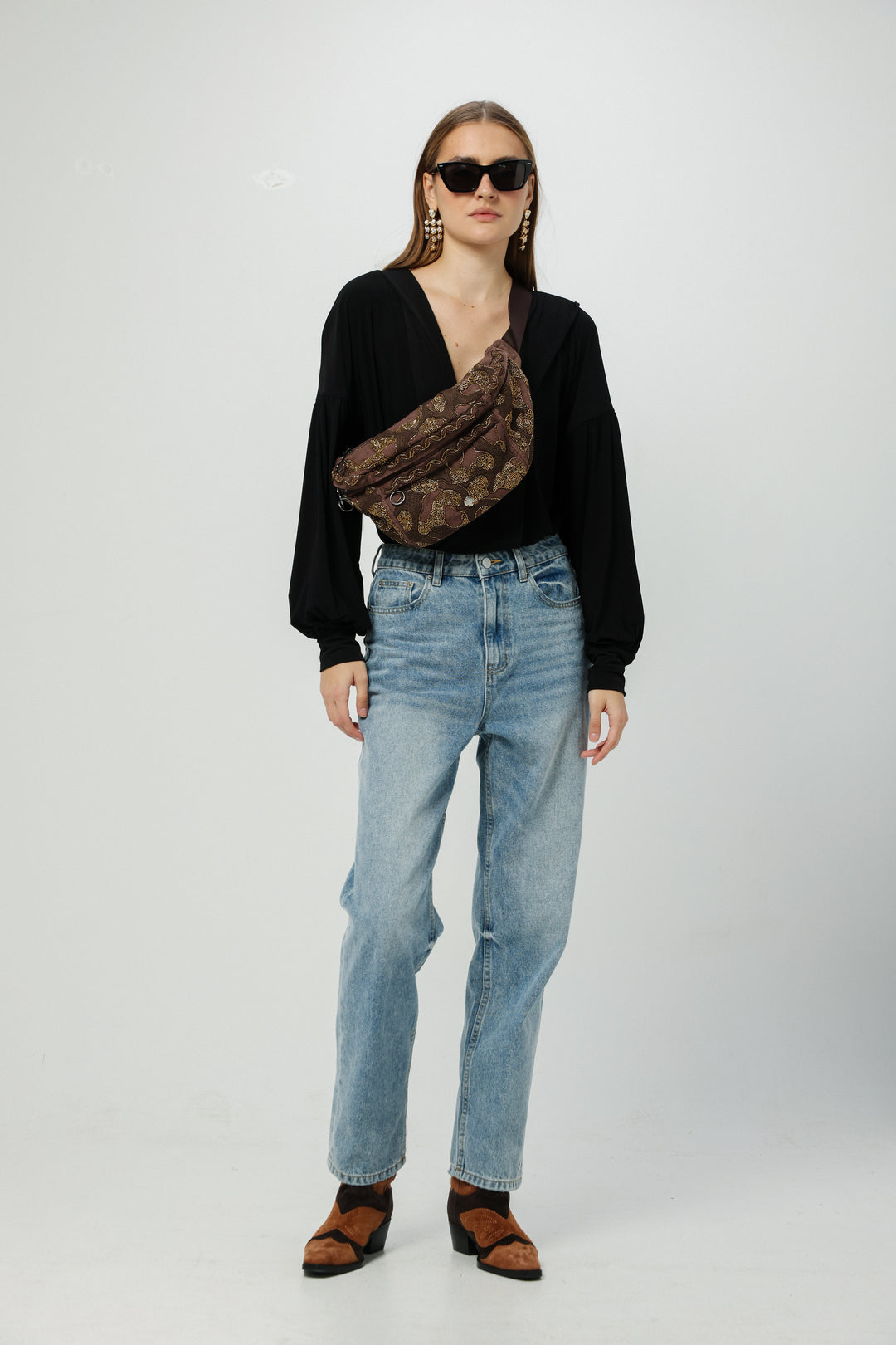 EE Brown Beaded Belt Bag