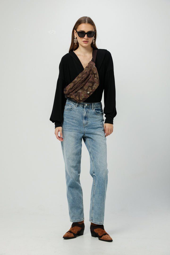 EE Brown Beaded Belt Bag