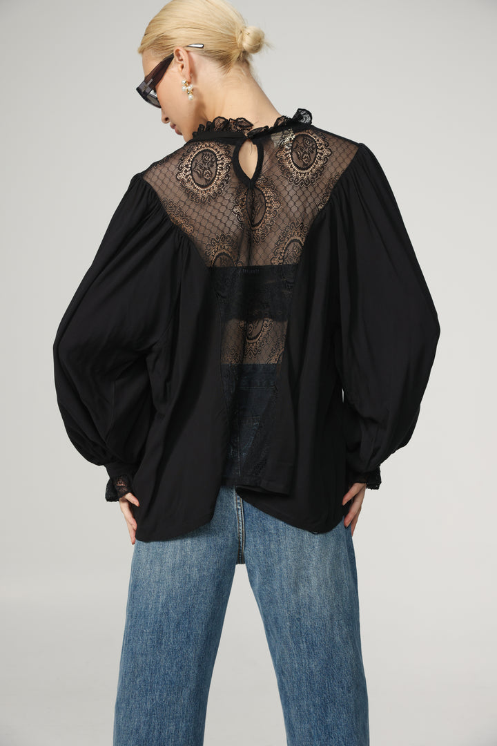 Black Lace Panel Blouse