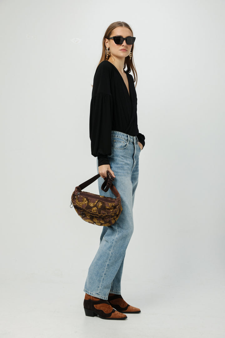 EE Brown Beaded Belt Bag