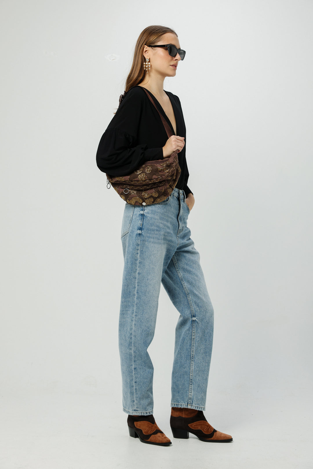 EE Brown Beaded Belt Bag