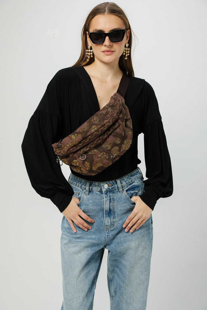 EE Brown Beaded Belt Bag