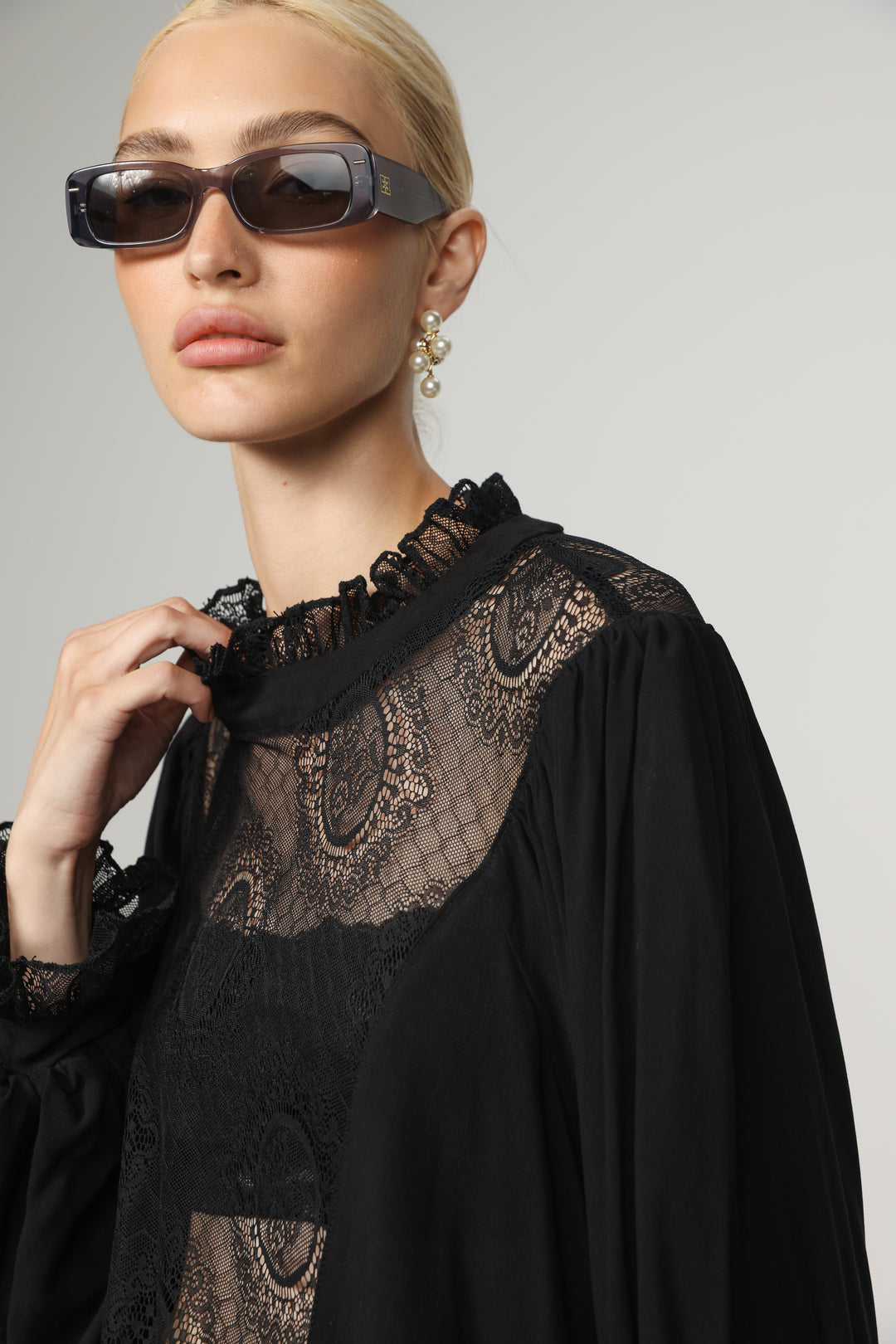 Black Lace Panel Blouse
