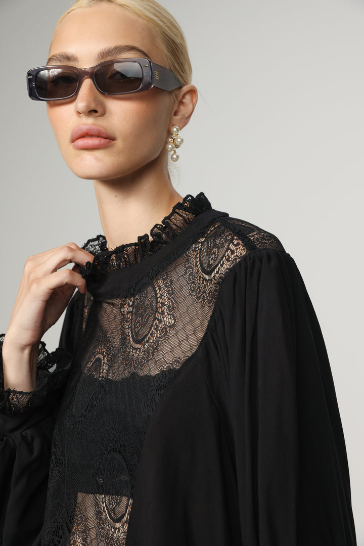 Black Lace Panel Blouse