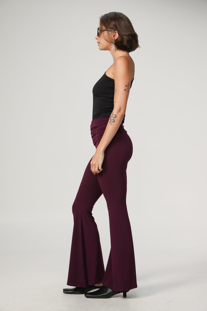 Gathered Waist Plum Flare Leggings