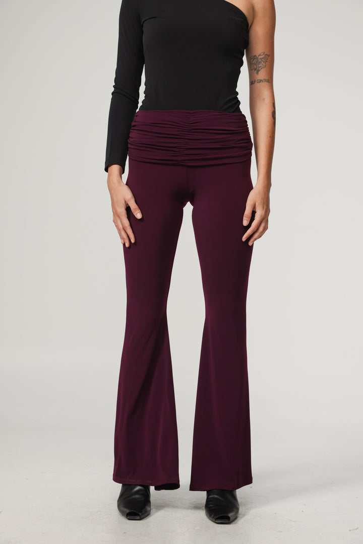Gathered Waist Plum Flare Leggings