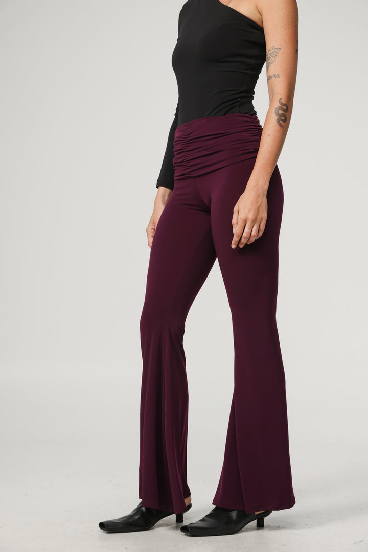 Gathered Waist Plum Flare Leggings