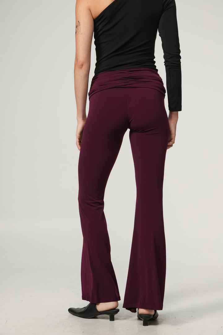 Gathered Waist Plum Flare Leggings