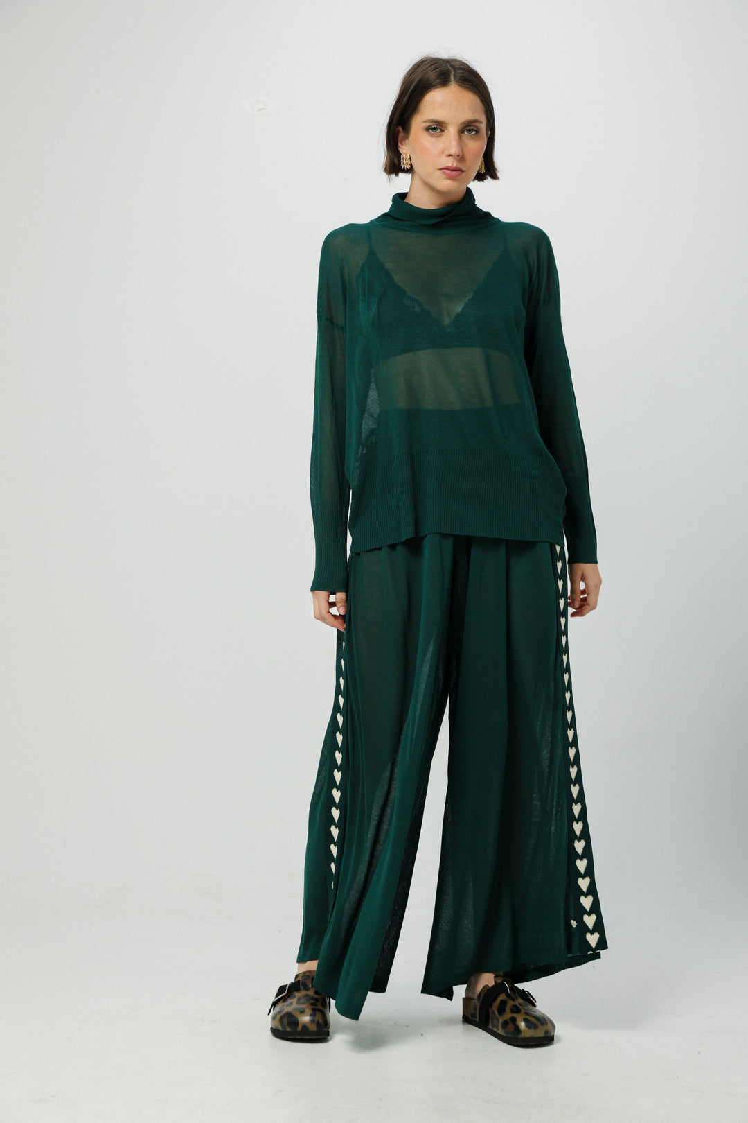 Moment Green/Hearts Wide-Leg Bottoms