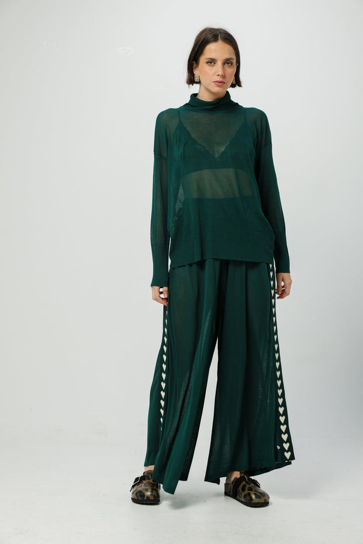 Moment Green/Hearts Wide-Leg Bottoms