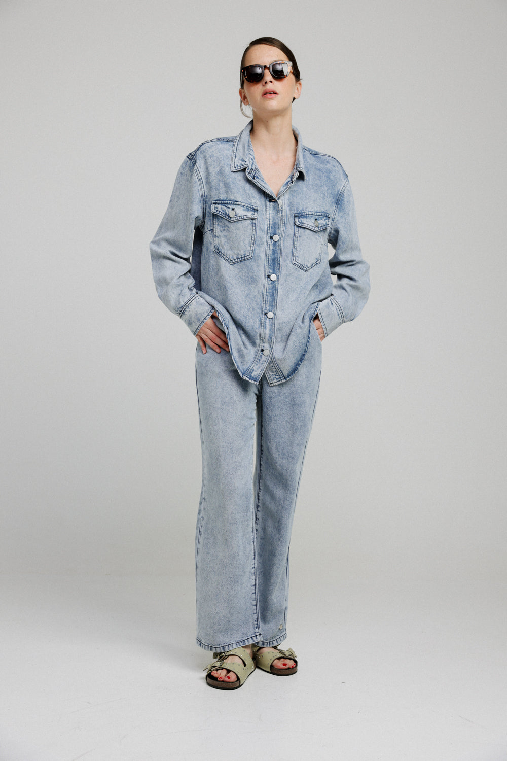 Washed Blue Denim Buttoned Shirt