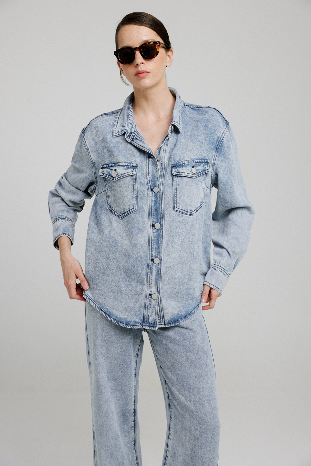 Washed Blue Denim Buttoned Shirt