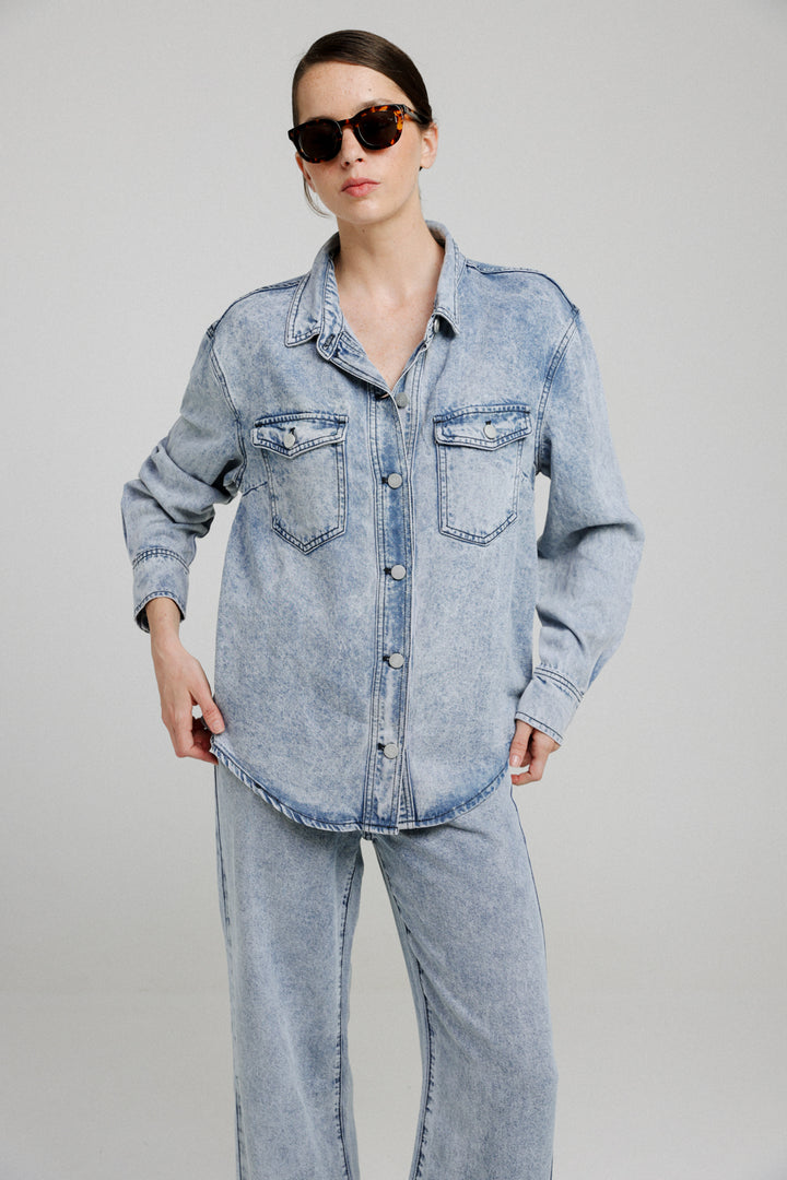 Washed Blue Denim Buttoned Shirt