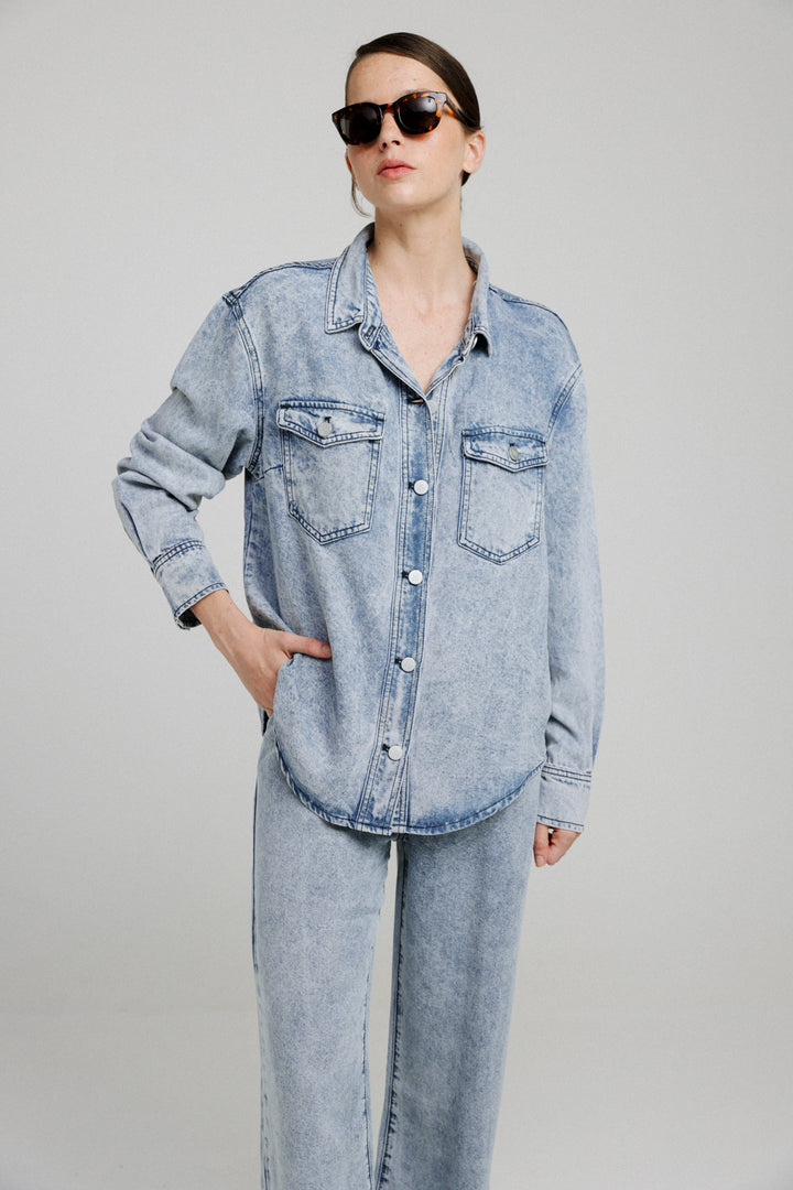 Washed Blue Denim Buttoned Shirt