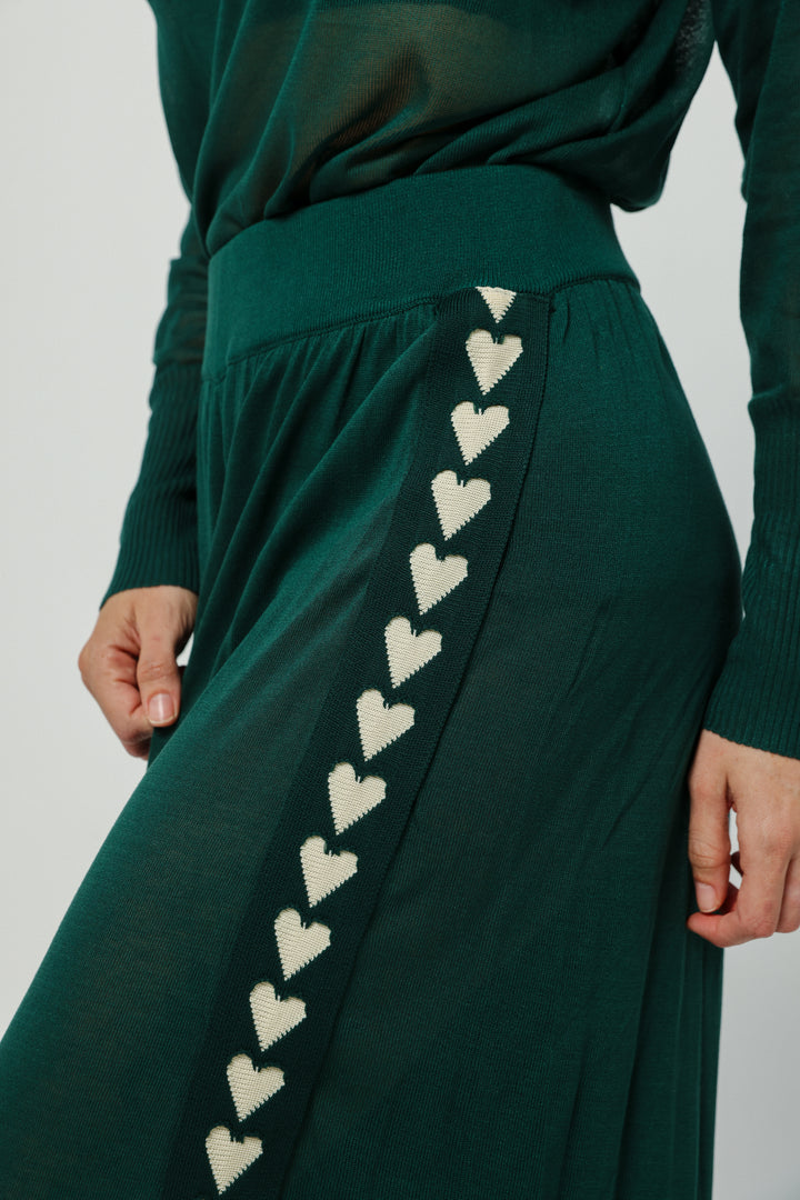 Moment Green/Hearts Wide-Leg Bottoms