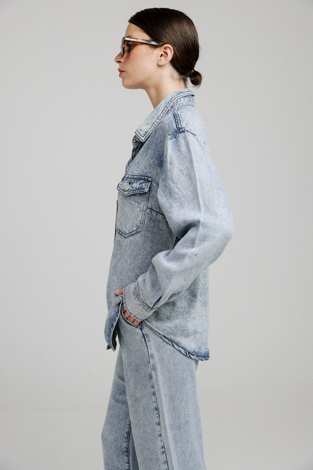 Washed Blue Denim Buttoned Shirt