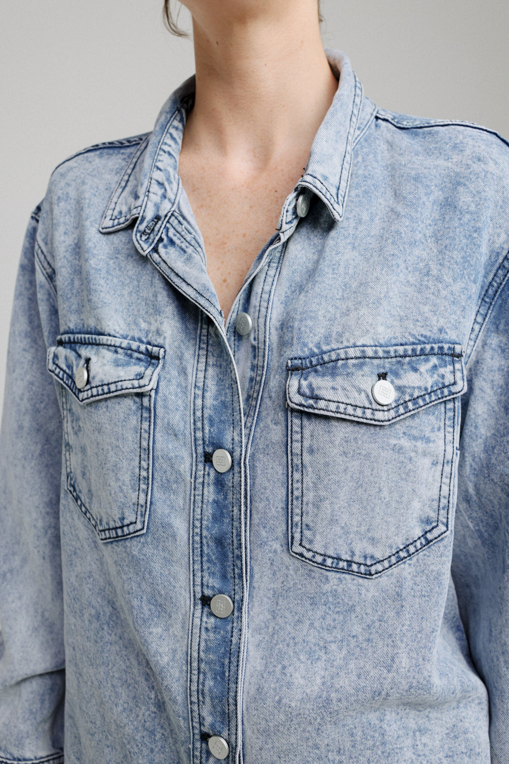 Washed Blue Denim Buttoned Shirt