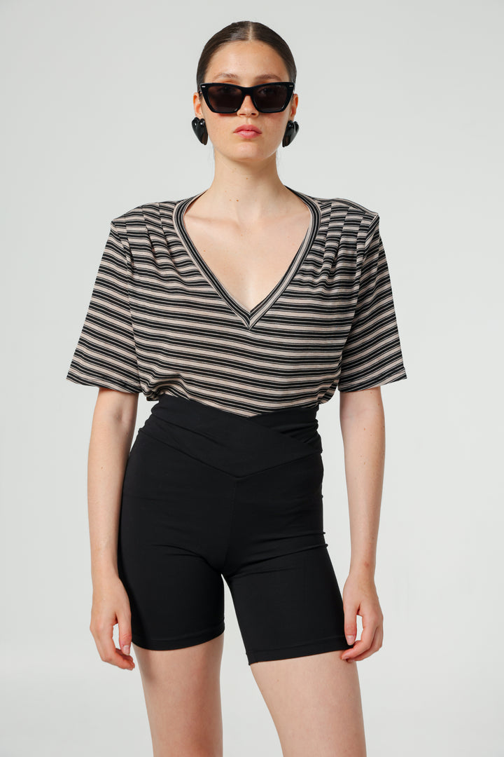 Vivoosh Brown Striped Padded T-Shirt