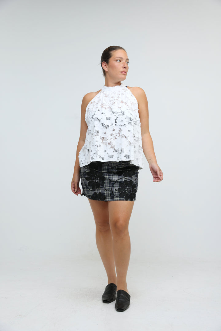 Floral Lace White Halter Top