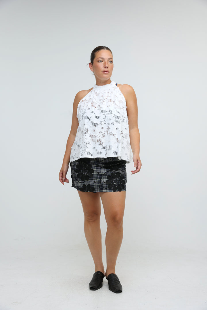 Floral Lace White Halter Top