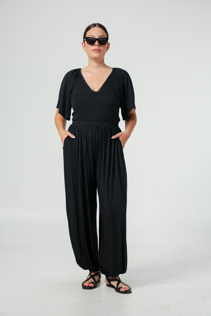 Lace V Black Jumpsuit