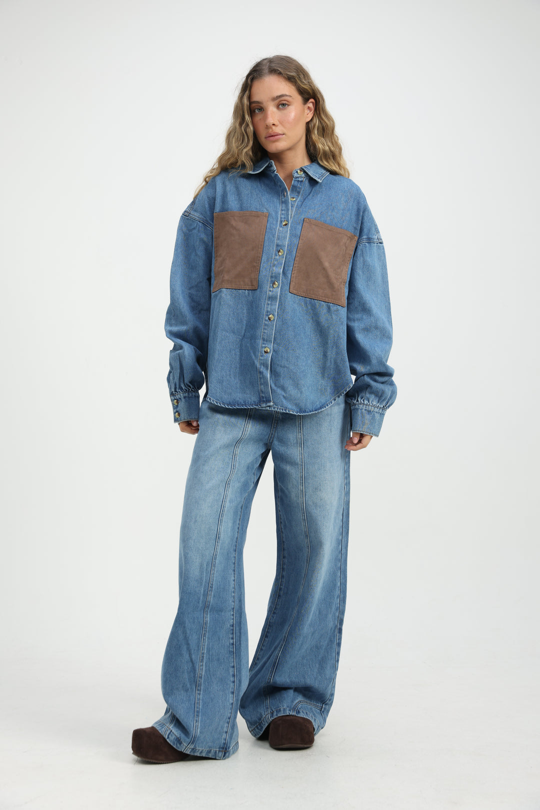 Suede Pocket Light Blue Denim Shirt