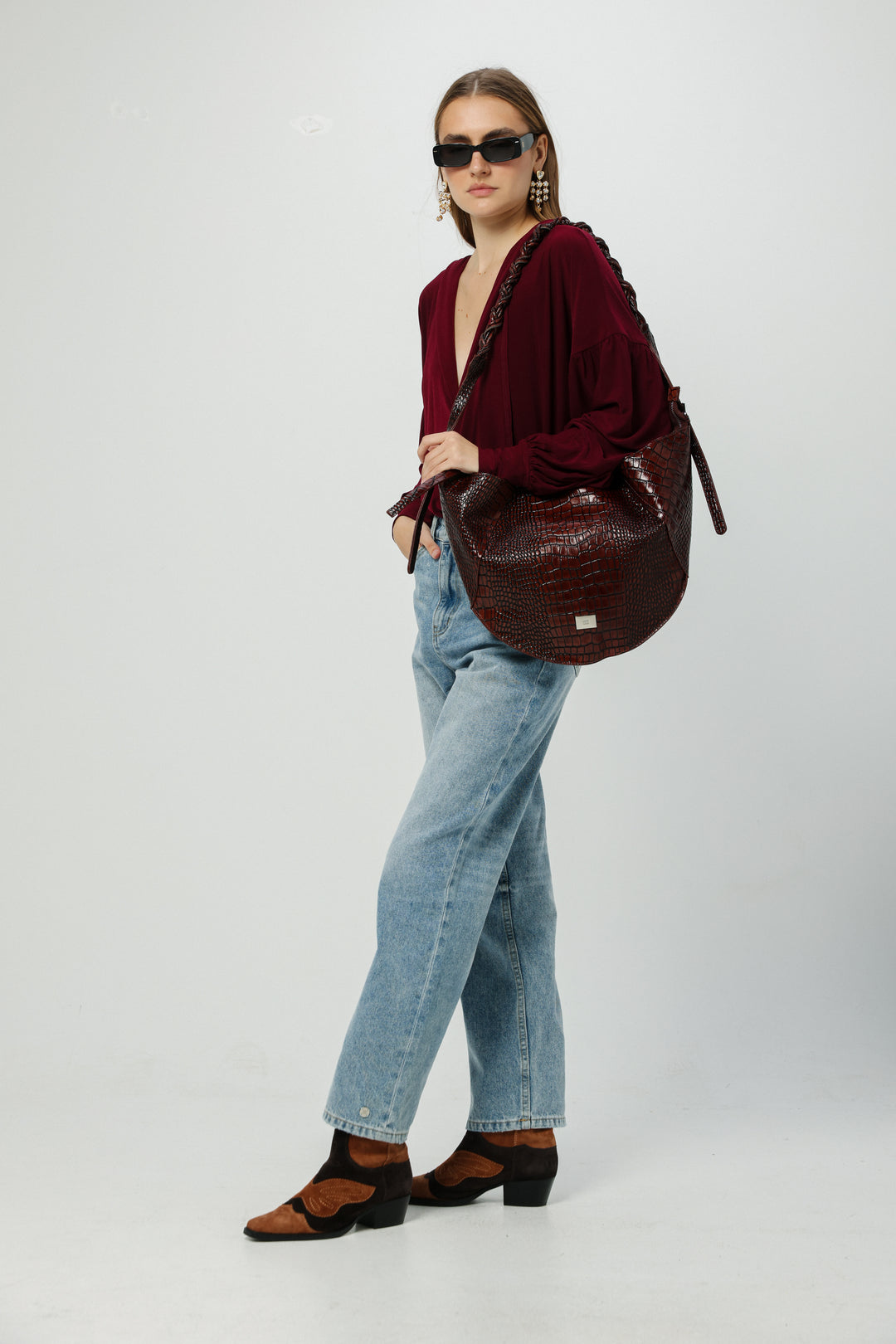 Curved Wine Shoulder Bag