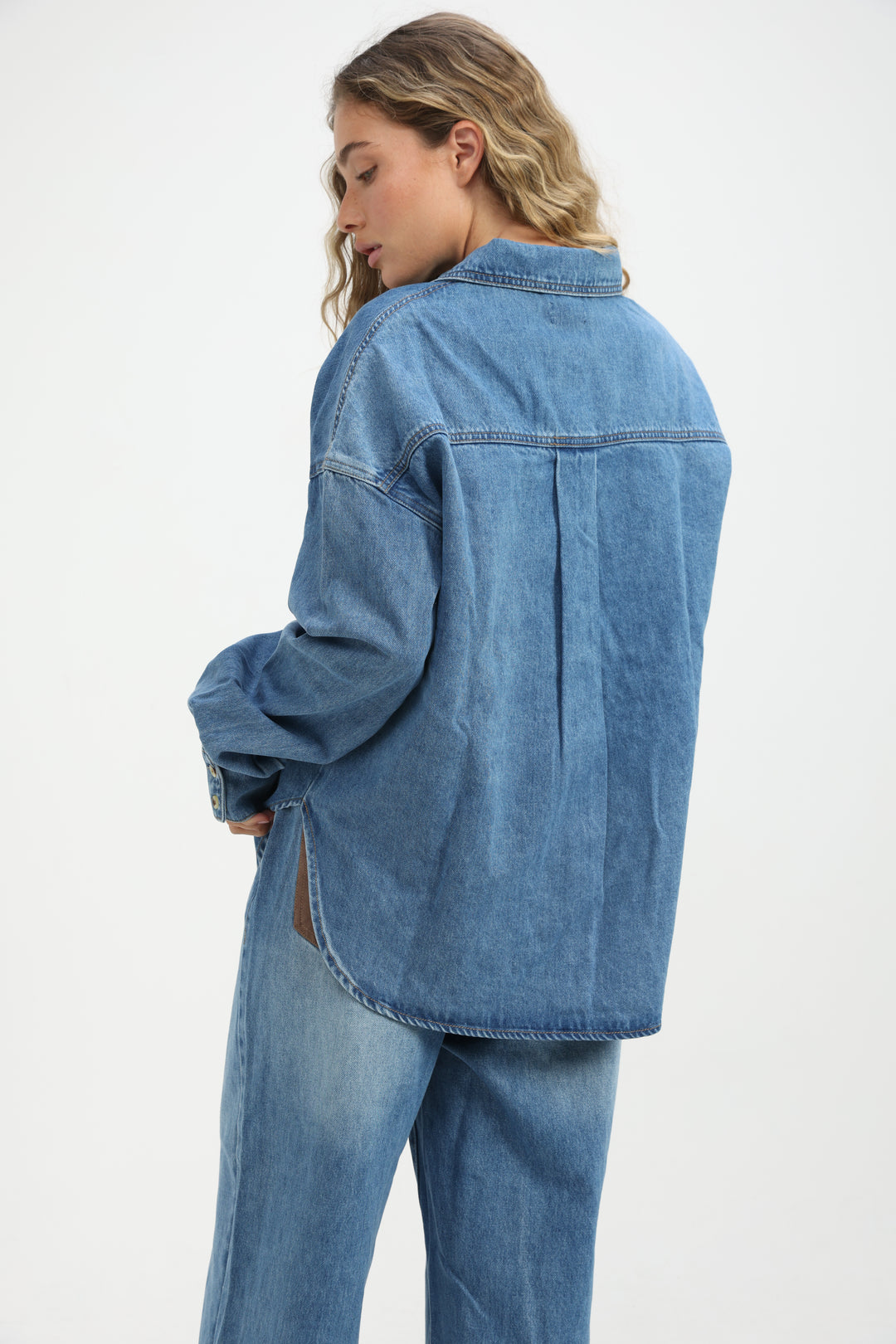 Suede Pocket Light Blue Denim Shirt