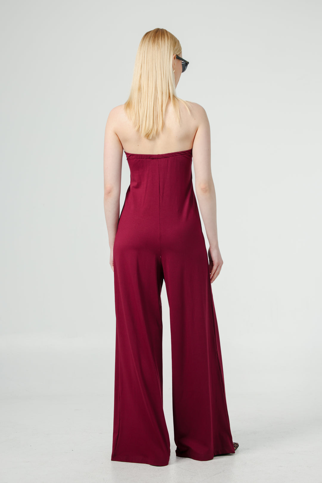 Wide Leg Wine Corset Jumpsuit
