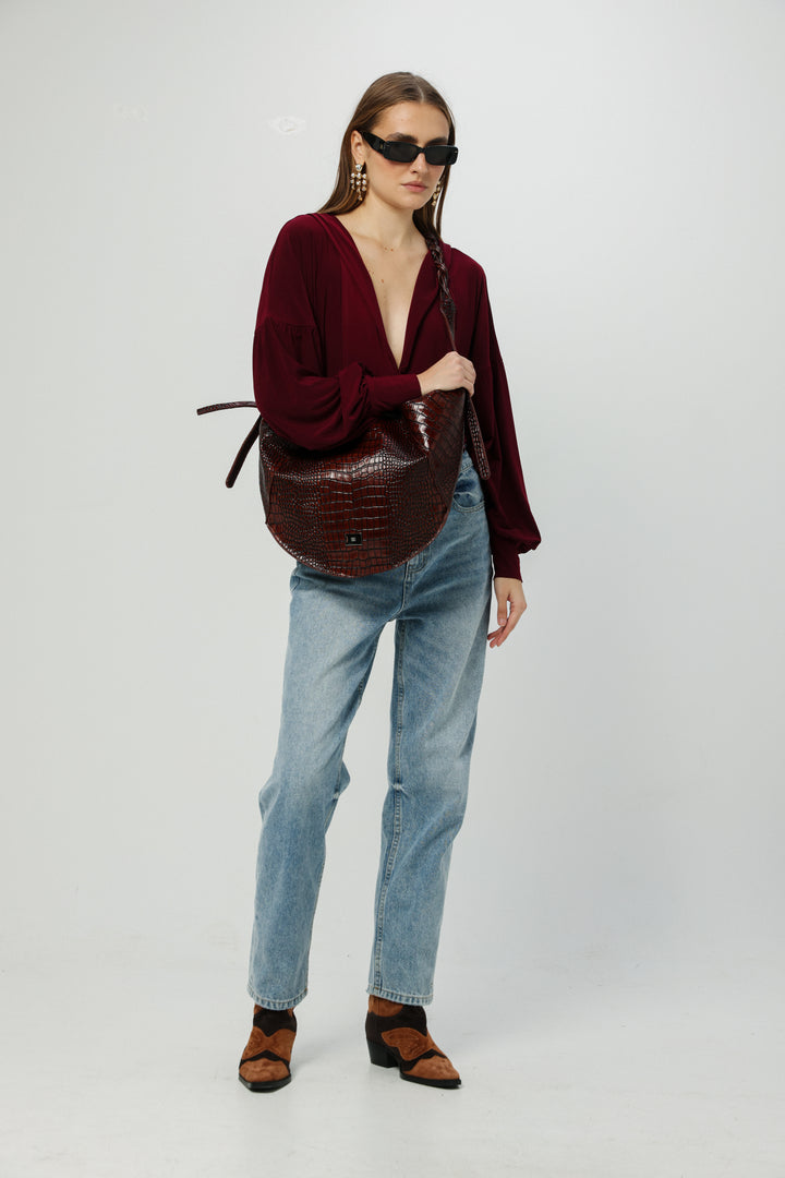 Curved Wine Shoulder Bag