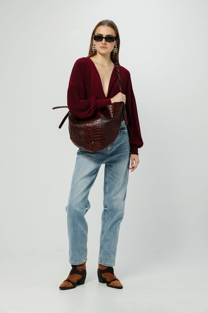 Curved Wine Shoulder Bag