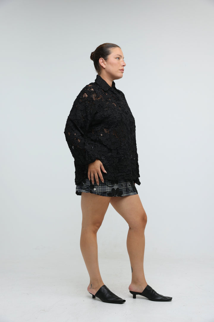 Floral Lace White Buttoned Shirt