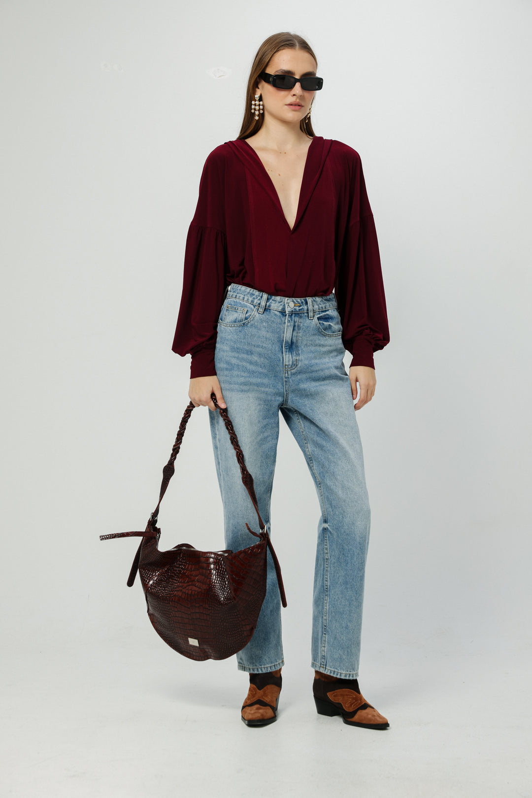 Curved Wine Shoulder Bag