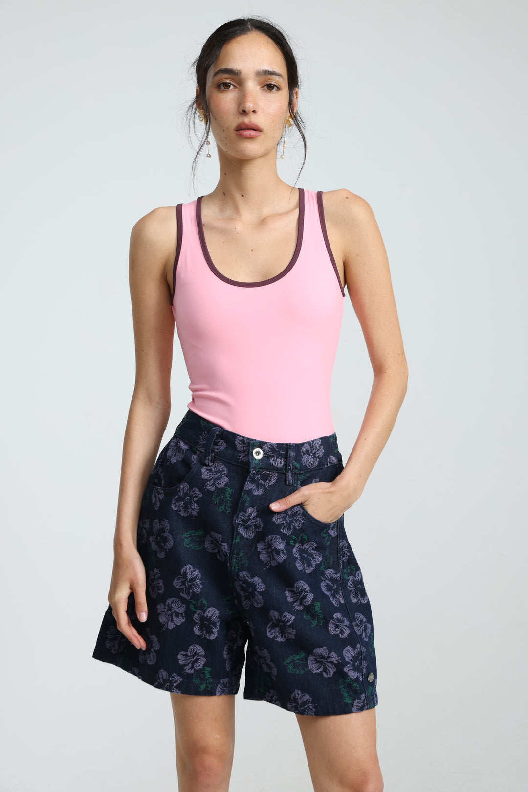 Guri Dark Floral Denim Shorts