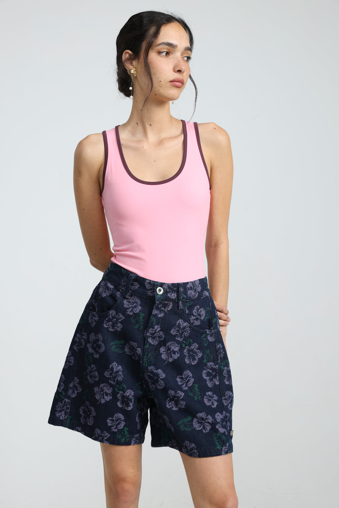 Guri Dark Floral Denim Shorts