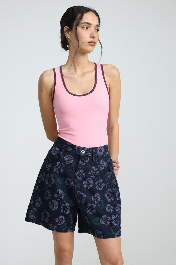 Guri Dark Floral Denim Shorts
