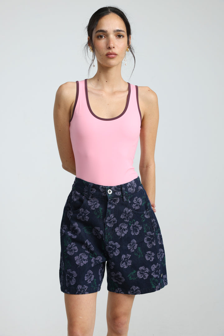Guri Dark Floral Denim Shorts