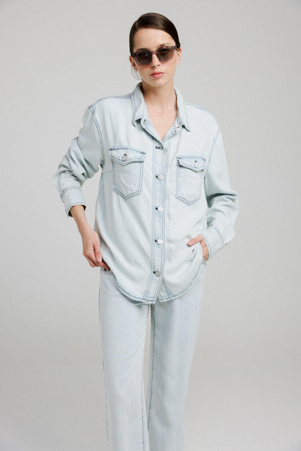 Snow Blue Denim Buttoned Shirt