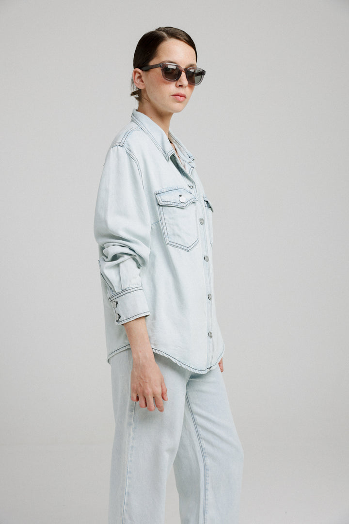 Snow Blue Denim Buttoned Shirt