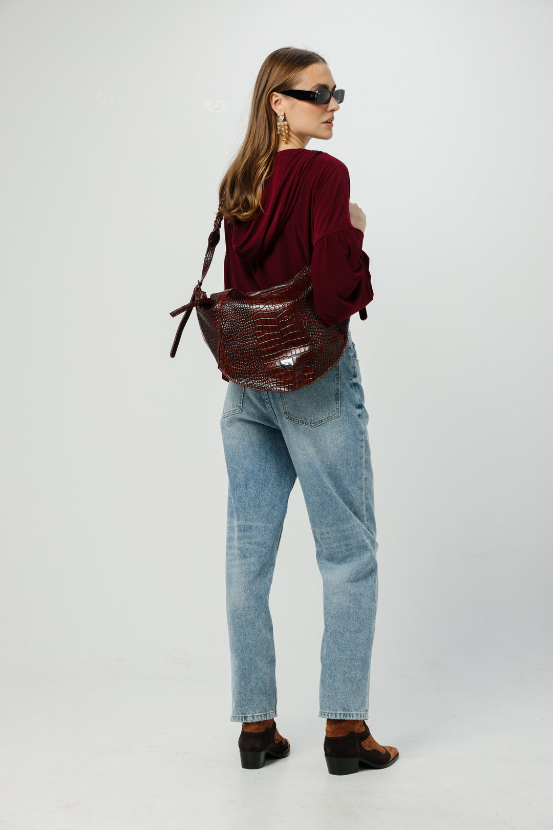 Curved Wine Shoulder Bag