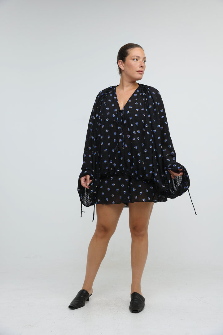 Black Floral Tie-Front Set