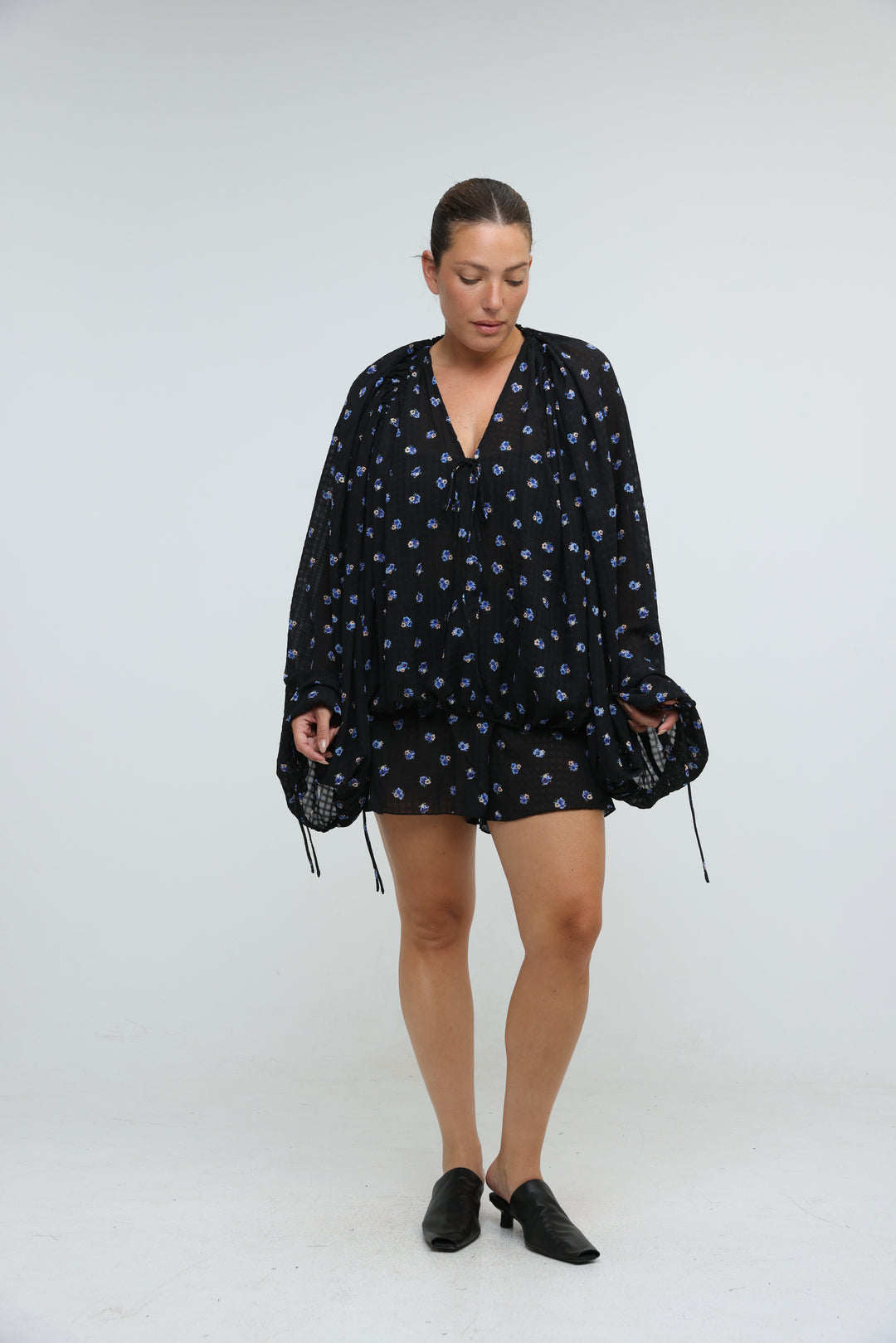Black Floral Tie-Front Set
