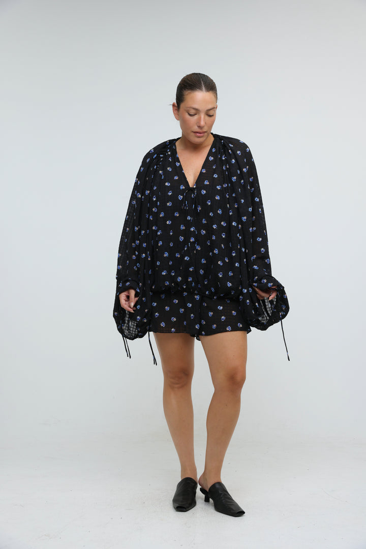 Black Floral Tie-Front Set